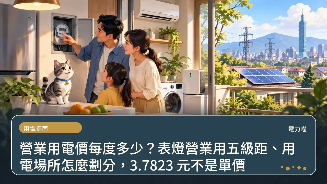 營業用電價每度多少?表燈營業用五級距、用電場所怎麼劃分,3.7823 元不是單價主題插畫