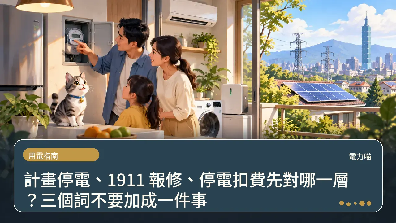 計畫停電、1911 報修、停電扣費先對哪一層?三個詞不要加成一件事主題插畫