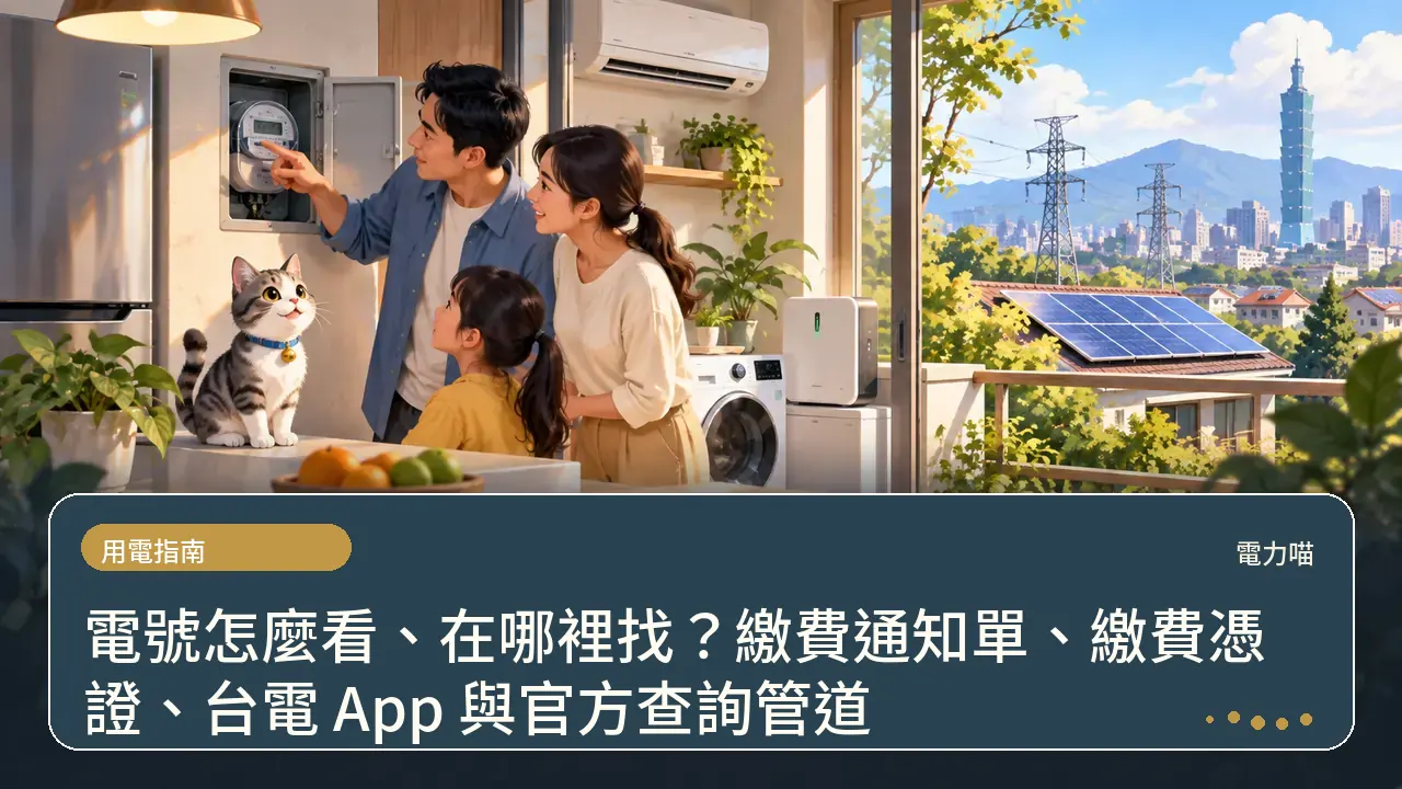 電號怎麼看、在哪裡找?繳費通知單、繳費憑證、台電 App 與官方查詢管道主題插畫