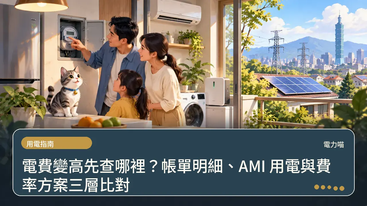 電費變高先查哪裡?帳單明細、AMI 用電與費率方案三層比對主題插畫